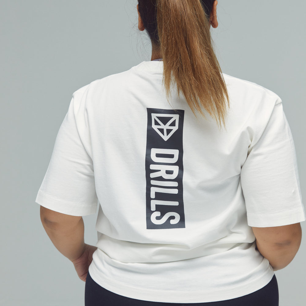 RECREATION DRILLS Vertical Graphic Tee White/Black