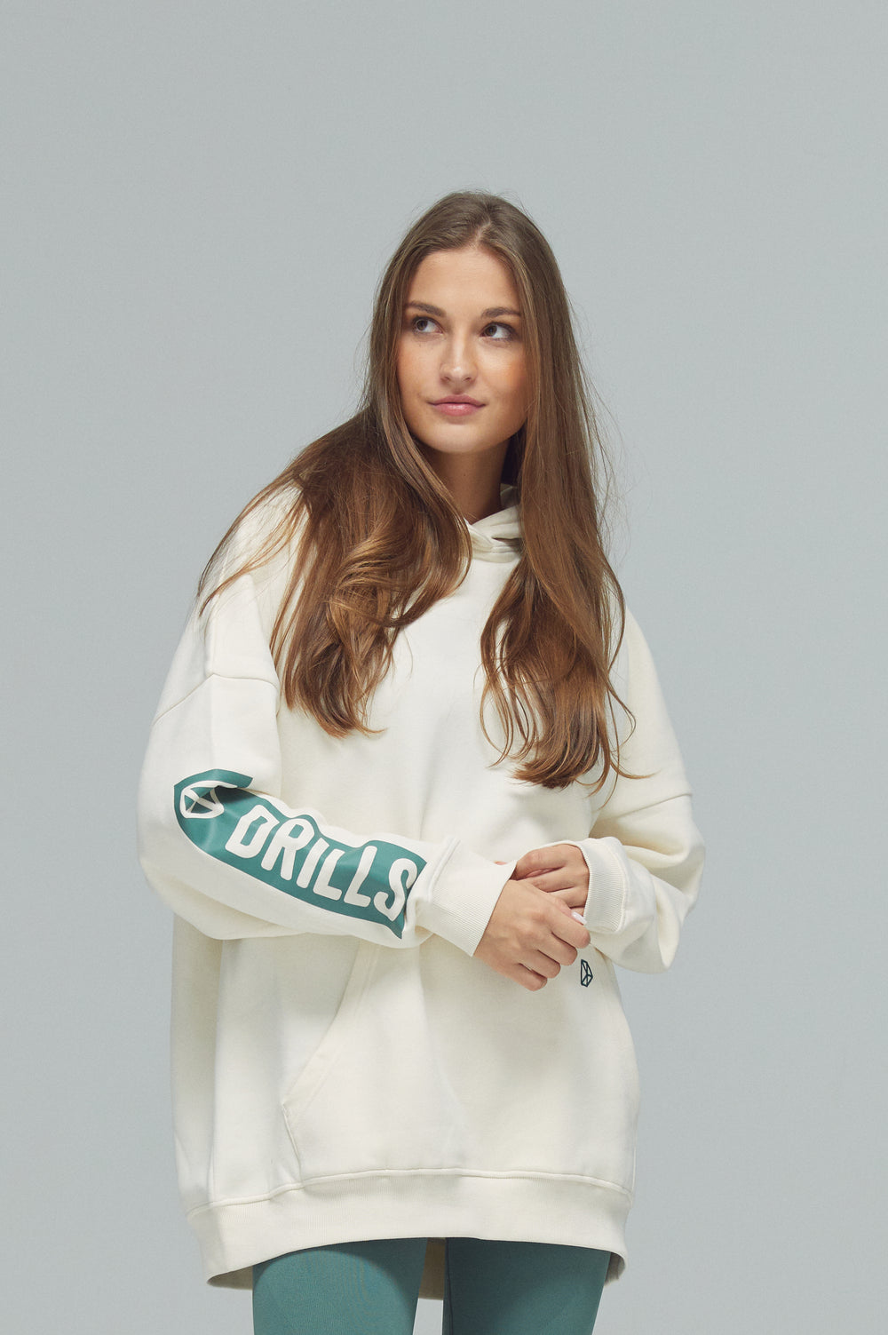 RECREATION DRILLS Hoodie Whisper White/Dark Sage Green