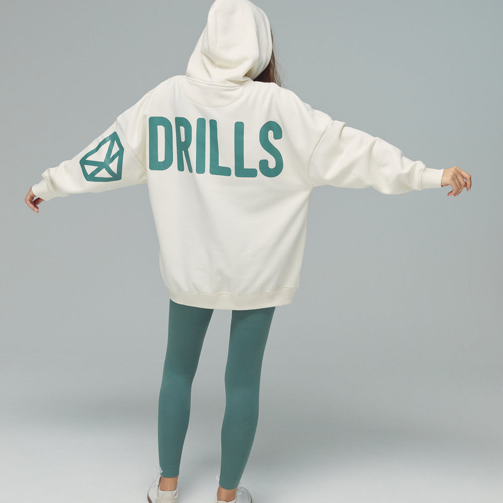 RECREATION DRILLS Signature Hoodie Whisper White/Dark Sage Green