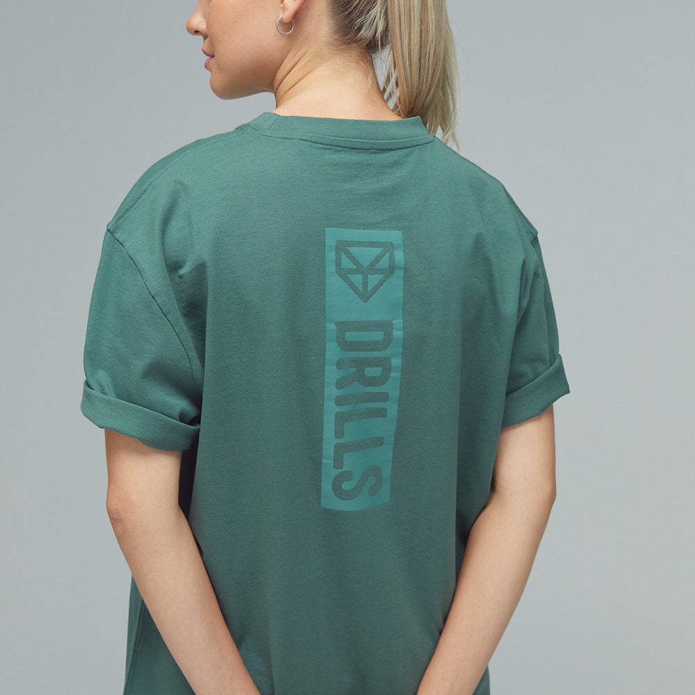 RECREATION DRILLS Vertical Graphic Tee Dark Sage Green