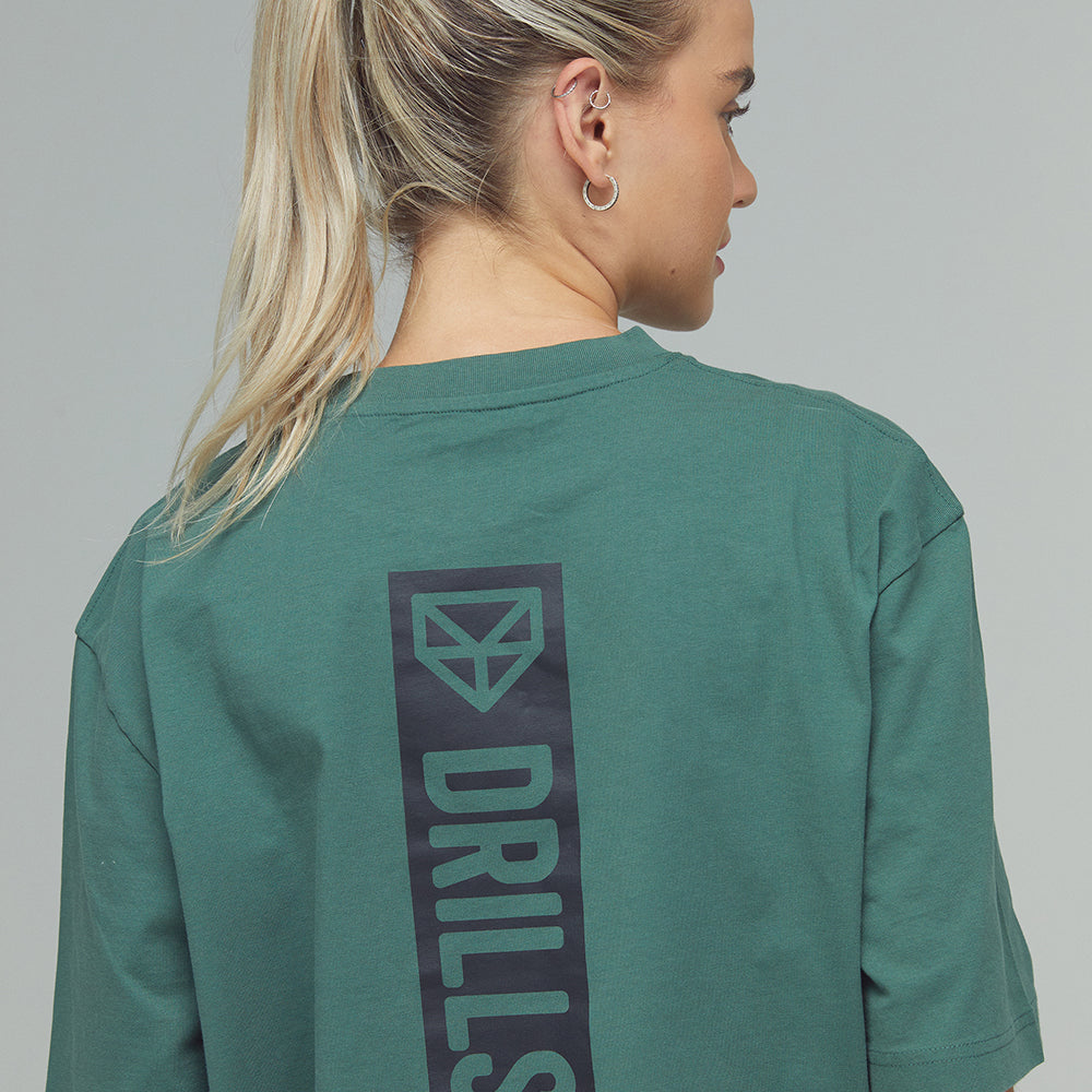 RECREATION DRILLS Vertical Graphic Tee Dark Sage Green/Black