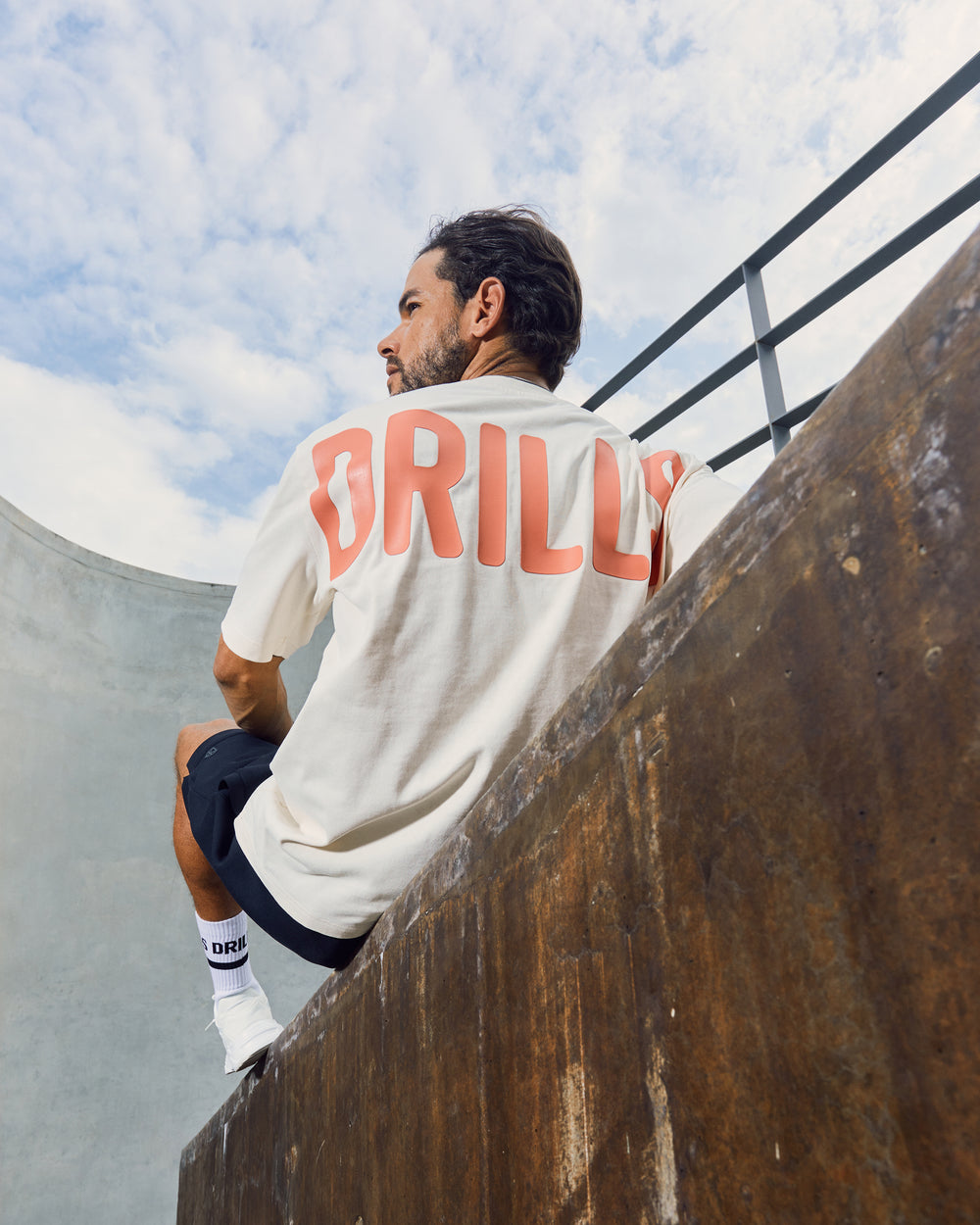 RECREATION DRILLS Bold Graphic Tee Whisper White/Sunset Glow